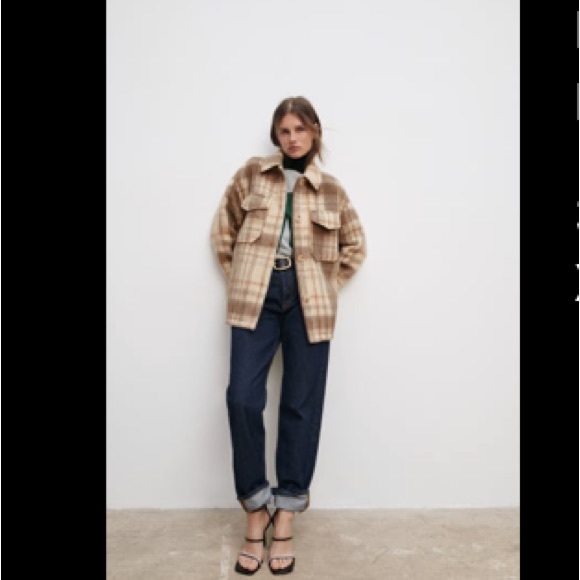 ZARA Beige Plaid Overshirt Shacket - Picture 4 of 4